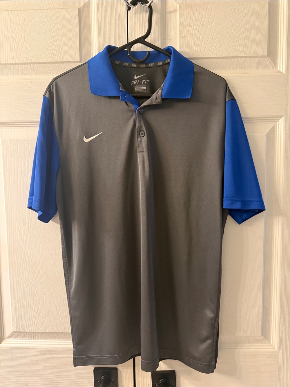 Nike Gray Polo with Blue Sleeves and Collar